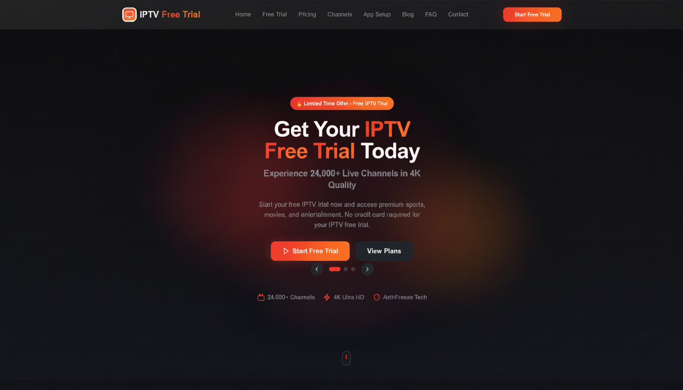 IPTV Free Trial homepage interface