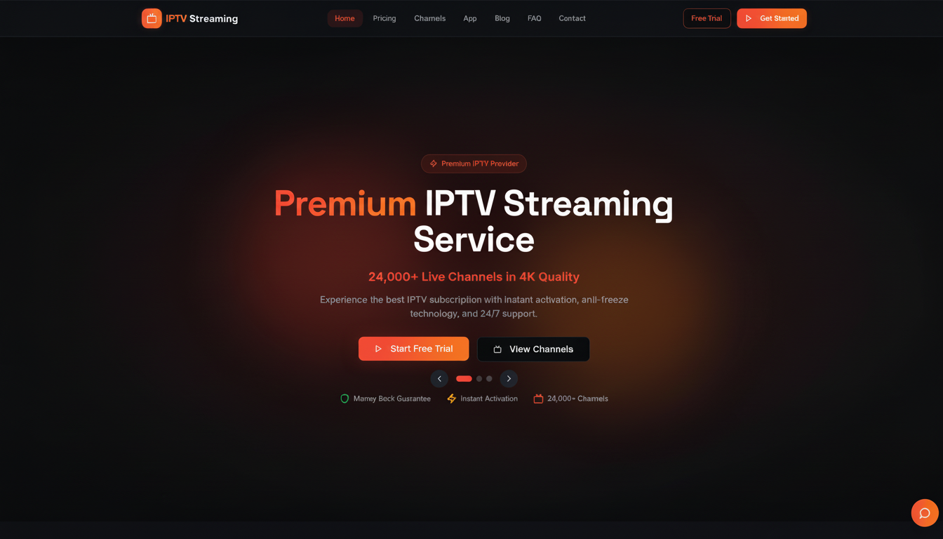 IPTV Streaming homepage interface